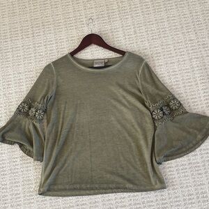 Dantelle Olive Lace Bell Sleeve Blouse